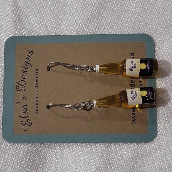 1032- Gift Corona Lovers Beer Handmade Earrings NWT - Picture 1 of 4